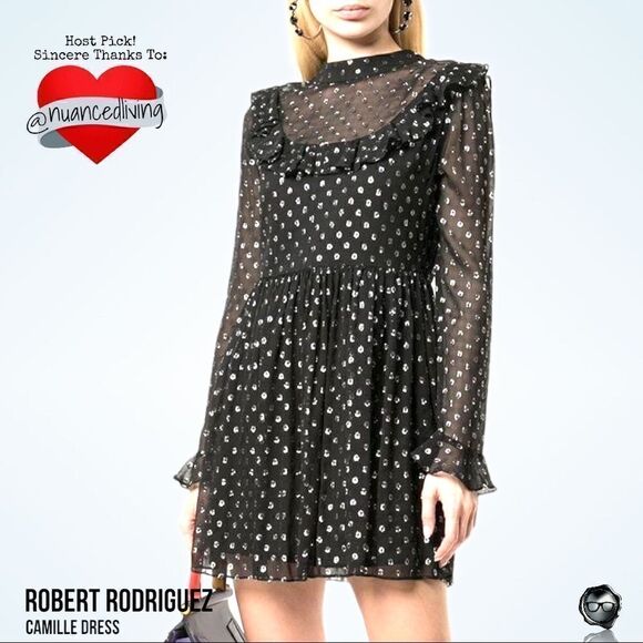 ROBERT RODRIGUEZ CAMILLE POLKA DOT SILK CHIFFON LONG SLEEVE DRESS BLACK SIZE 6 - Picture 15 of 15